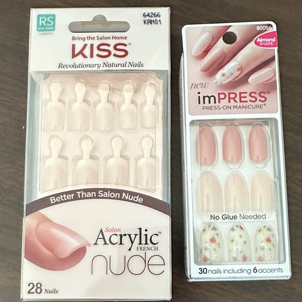 Kiss Short Nude and Almond Press-On Nails Set of 2.  New in Box
